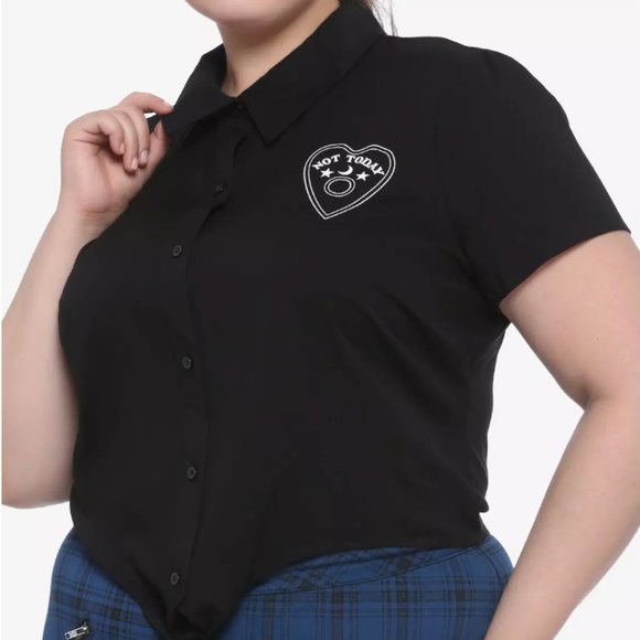 Hot Topic Not Today Planchette Tie Front Button Up Top Womens Plus 1 Black Goth - Picture 2 of 12